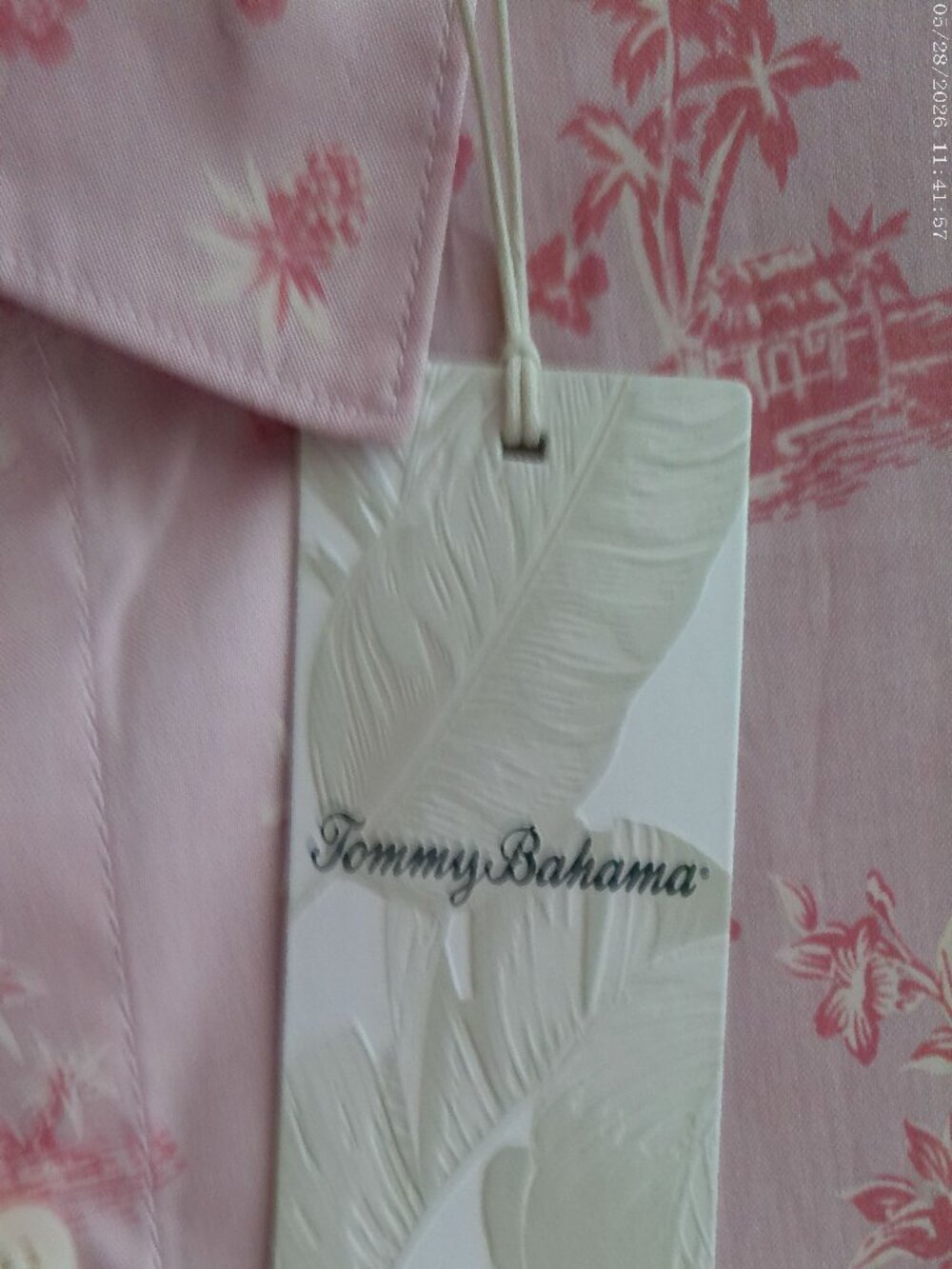 TOMMY BAHAMA Men's Long Sleeve Collared Button-Up Pink w/ HawiIan Scenes XL - Picture 8 of 11